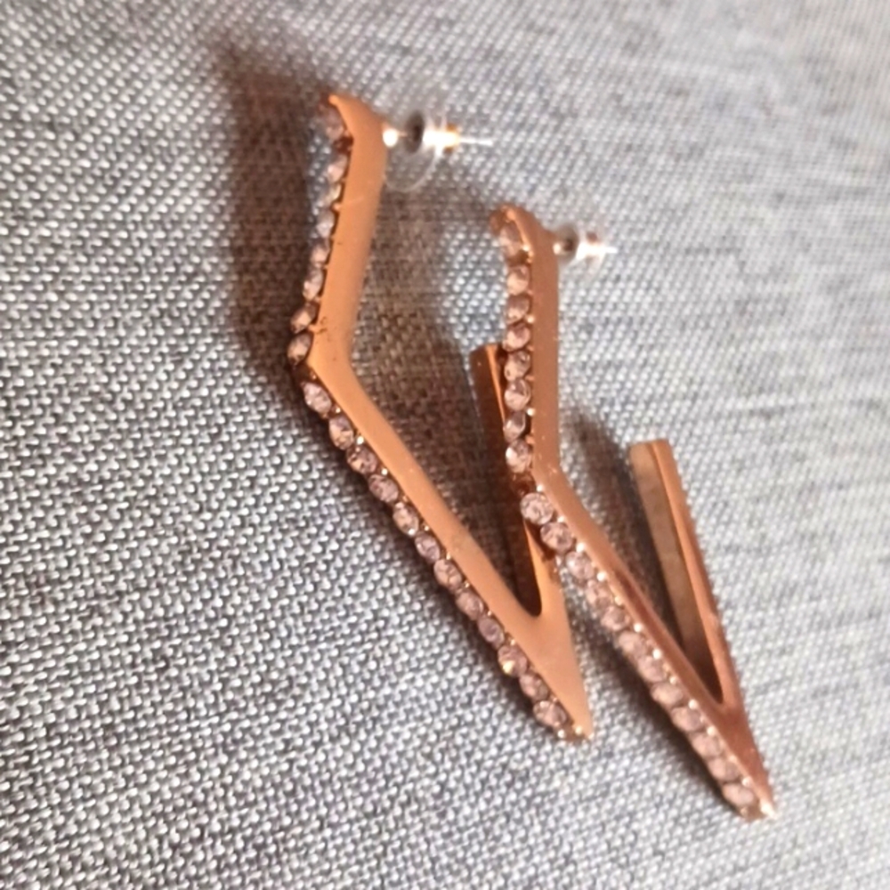 Large Geometric Goldtone Hoops w/ Clear Rhinestones - Pre-loved (2.75")